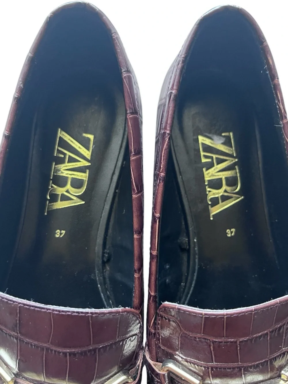 Zara Brown Croc-Embossed Leather Bit Loafers 37 6.5 - Picture 7 of 10